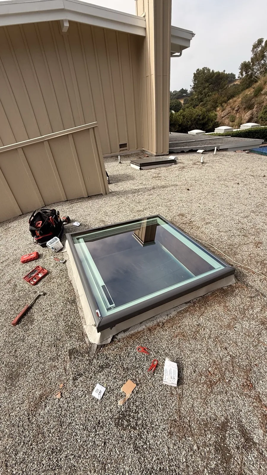 Modern flat glass skylight installed on a flat roof in Marina Del Rey by Halo Build Co