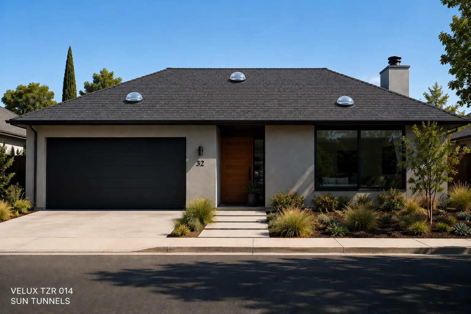VELUX TZR 014 sun tunnel skylight installation with two dome units on a Los Angeles home