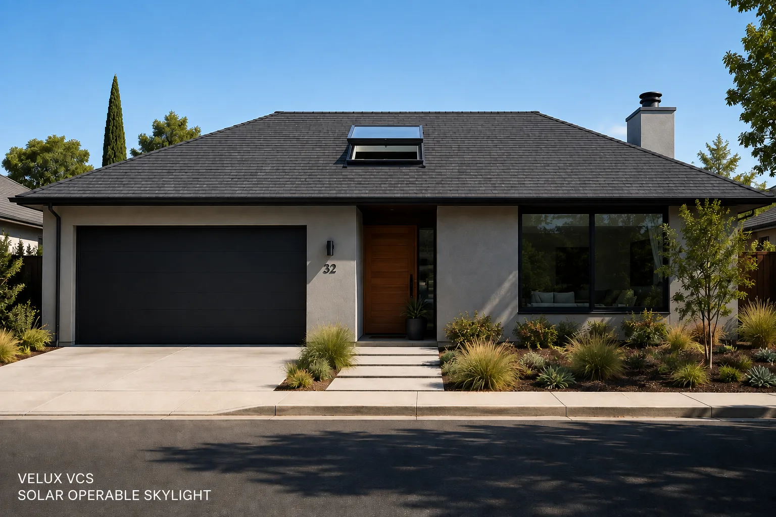 VELUX VCS solar-powered operable venting skylight on a Los Angeles residential roof
